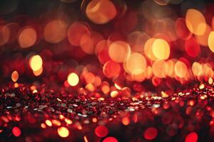 AI generated Vintage red glitter lights background. photo