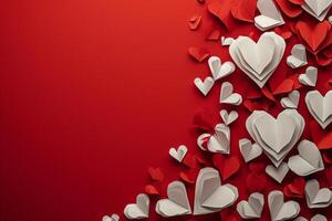 AI generated Valentine's and Mother's Day White Hearts on Red Background photo