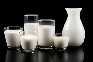 AI generated Isolated milk glass set with clipping paths photo