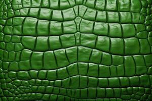 AI generated Green crocodile skin texture, closeup view photo