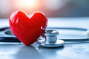 AI generated Health insurance and World Heart Health Day with doctor and stethoscope photo