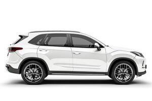 AI generated White SUV car isolated on white background with clipping path. Side view. photo