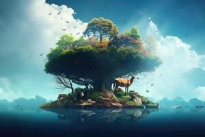 AI generated Floating Island Protecting Forest Wildlife on Earth photo