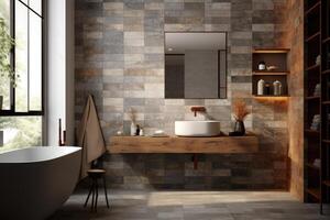 AI generated Elegant, softtextured ceramic tiles for bathroom and kitchen. photo