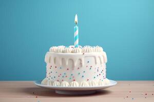 ai generado vistoso espolvorear cumpleaños pastel en azul antecedentes. foto