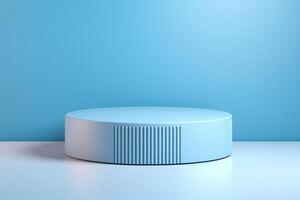 ai generado resumen vector representación de azul cilindro pedestal podio con pastel color fondo. foto