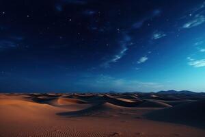 ai generado escénico ver de arenoso Desierto debajo estrellado cielo en noche foto