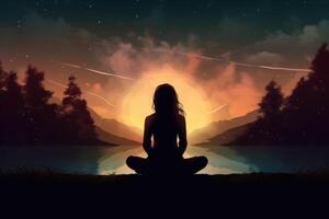 AI generated Meditating woman embodies mindfulness. photo