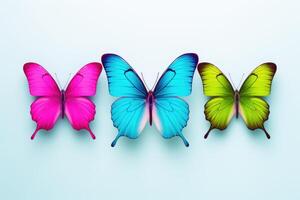 AI generated Isolated colorful butterflies with shadows on white background photo
