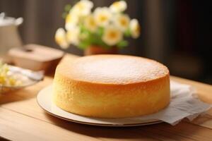 ai generado delicioso hecho en casa esponja pastel en blanco plato con ingredientes. foto