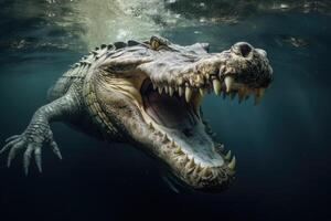 AI generated Saltwater crocodile reveals teeth in Mexico. photo