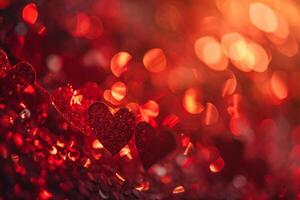 AI generated Romantic red bokeh Valentine background. photo