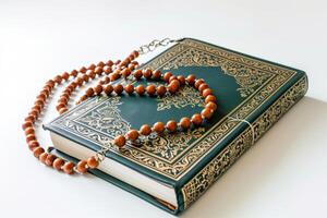 AI generated Quran and rosary beads symbolize Ramadan photo