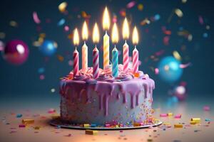 AI generated Colorful candle birthday cake photo