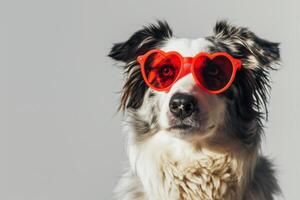AI generated Valentines Day Cute dog in heartshaped glasses photo