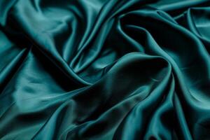 AI generated Luxurious dark green silk fabric for design. photo