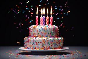 AI generated Colorful threetiered birthday cake photo
