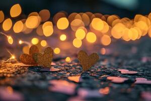 AI generated Valentine mockup with heart-shaped bokeh on grey backdrop. photo