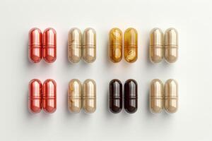 AI generated Assorted capsules for preventive healthcare and dietary supplements. photo