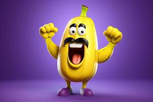 AI generated Funny cartoon banana working out promoting healthy food and emotions photo