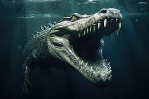 AI generated Crocodile teeth underwater photo