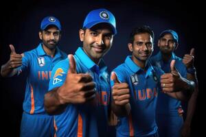 AI generated Indian friends in cricket jerseys with Indian flag photo
