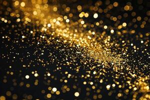 AI generated Festive gold confetti texture on black background. photo