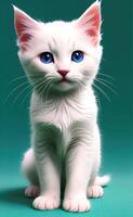 ai generado pequeño blanco mullido gatito con azul ojos, ai Generacion foto