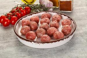 Uncooked raw beef meatball minced photo