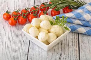 Mozzarella cheese balls in the bowl photo