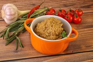 Jewish eggplant dip with oil photo