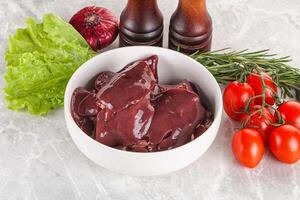 Raw turkey liver in a bowl ready for cooking photo