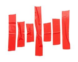 Top view set of red adhesive vinyl tape or cloth tape stripes isolated on white background with clipping path photo