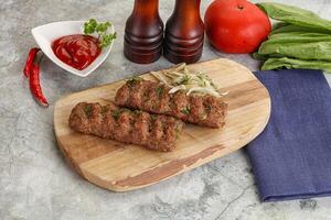 Kebab with beef served onion photo