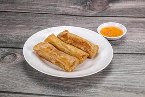 Traditional crispy fried stuffed springroll photo