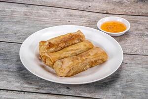 Traditional crispy fried stuffed springroll photo