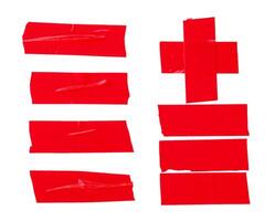 parte superior ver de rojo adhesivo vinilo cinta o paño cinta rayas en conjunto aislado en blanco antecedentes con recorte camino foto