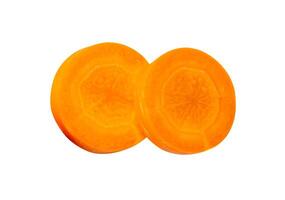 Top view of beautiful orange carrot slices in stack isolated on white background with cipping path photo