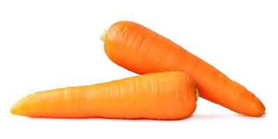 Front view of fresh beautiful orange carrots in stack isolated on white background with clipping path photo