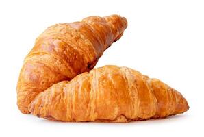 frente ver de dos Fresco croissants aislado en blanco antecedentes con recorte camino foto