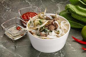 Vietnamese soup Pho Bo with beef photo