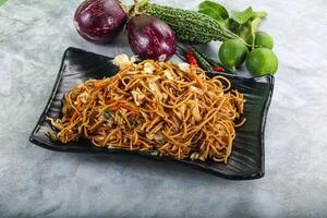 Stir fried noodles with vegetables photo