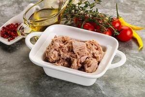 Canned tuna fillet for salad photo