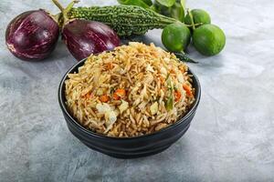 Stir fried rice with vegetables photo