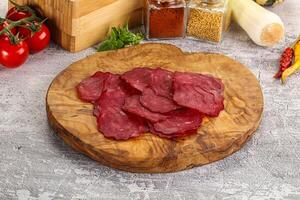 Smoked beef meat - Pastrami slices photo