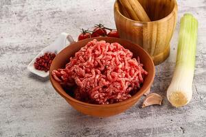 Minced beef meat in the bowl photo