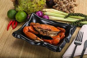 Delicous luxury steamed red crab photo