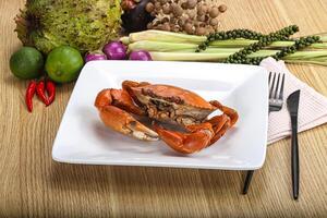 Delicous luxury steamed red crab photo