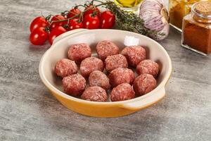 Uncooked raw beef meatball minced photo