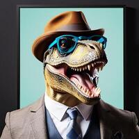 ai generado el dinosaurio jefe usa un sombrero foto